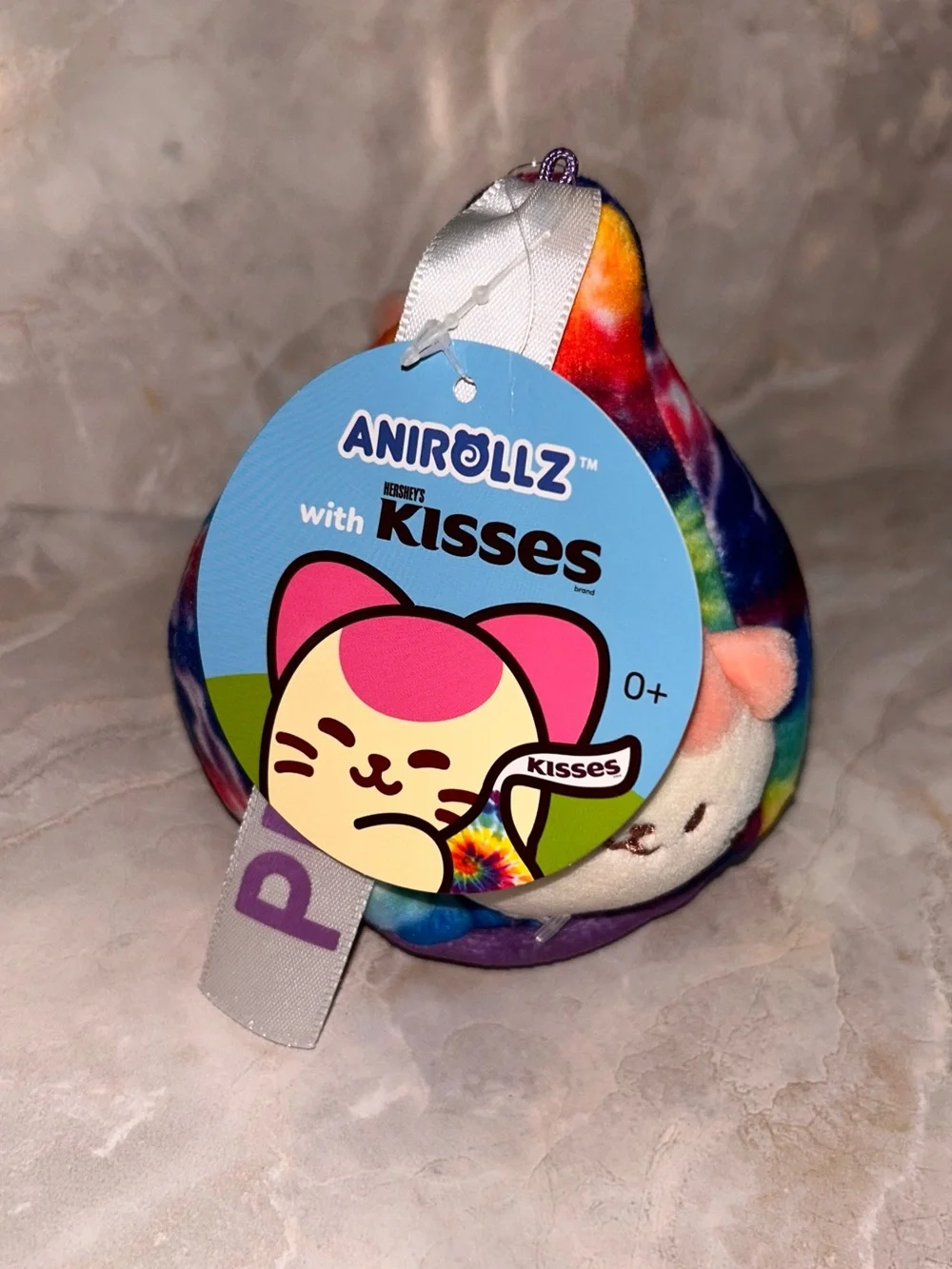 Kids Tie-Dye Plush Keychain with 'Peace' Ribbon - Rainbow